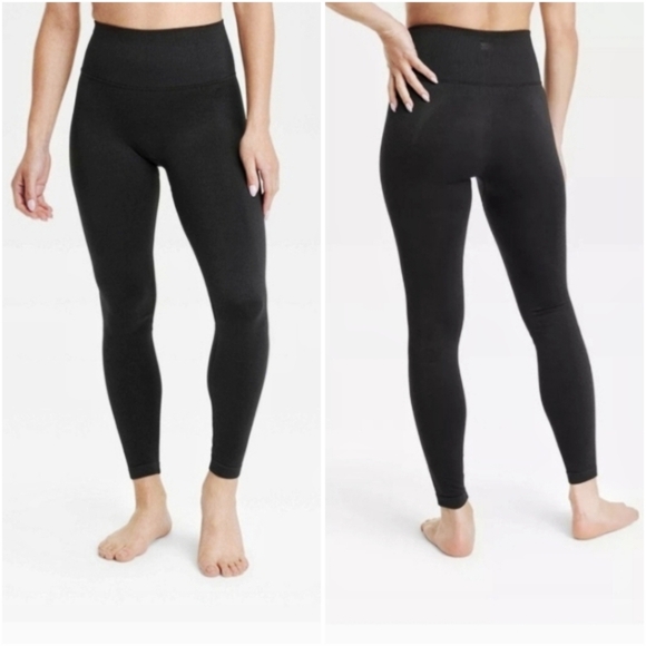 All in Motion Black Seamless High Rise Leggings Ribbed Waistband Size Small - Picture 1 of 14